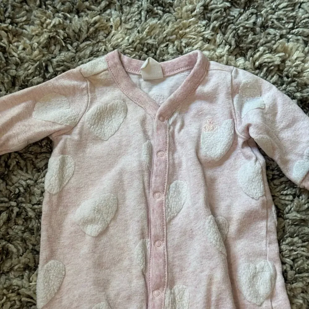 Baby Gap Pink White Heart Print Footie Sleeper Outfit Girl 0-3 Months Textured